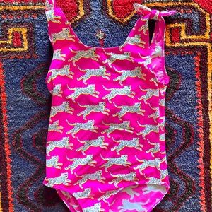Electric pink tiger print one-piece bathing suit